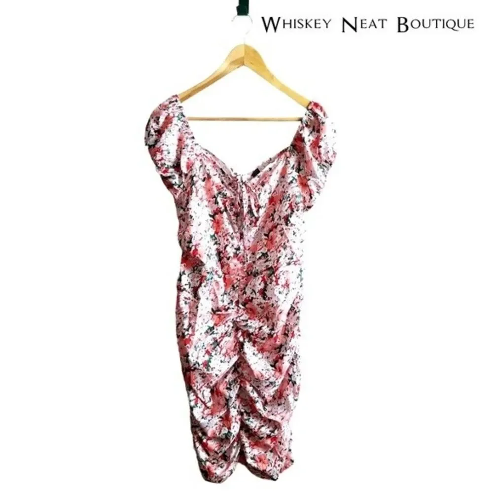 SHEIN Curve All Over Floral Print Lace Up Ruched Dress NWOT Size OXL 4 0133 - Picture 9 of 10